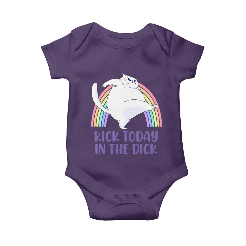 Funny Sarcastic Cat Baby Onesie Kick Today In The Dick Pastel Rainbow TS02 Purple Print Your Wear