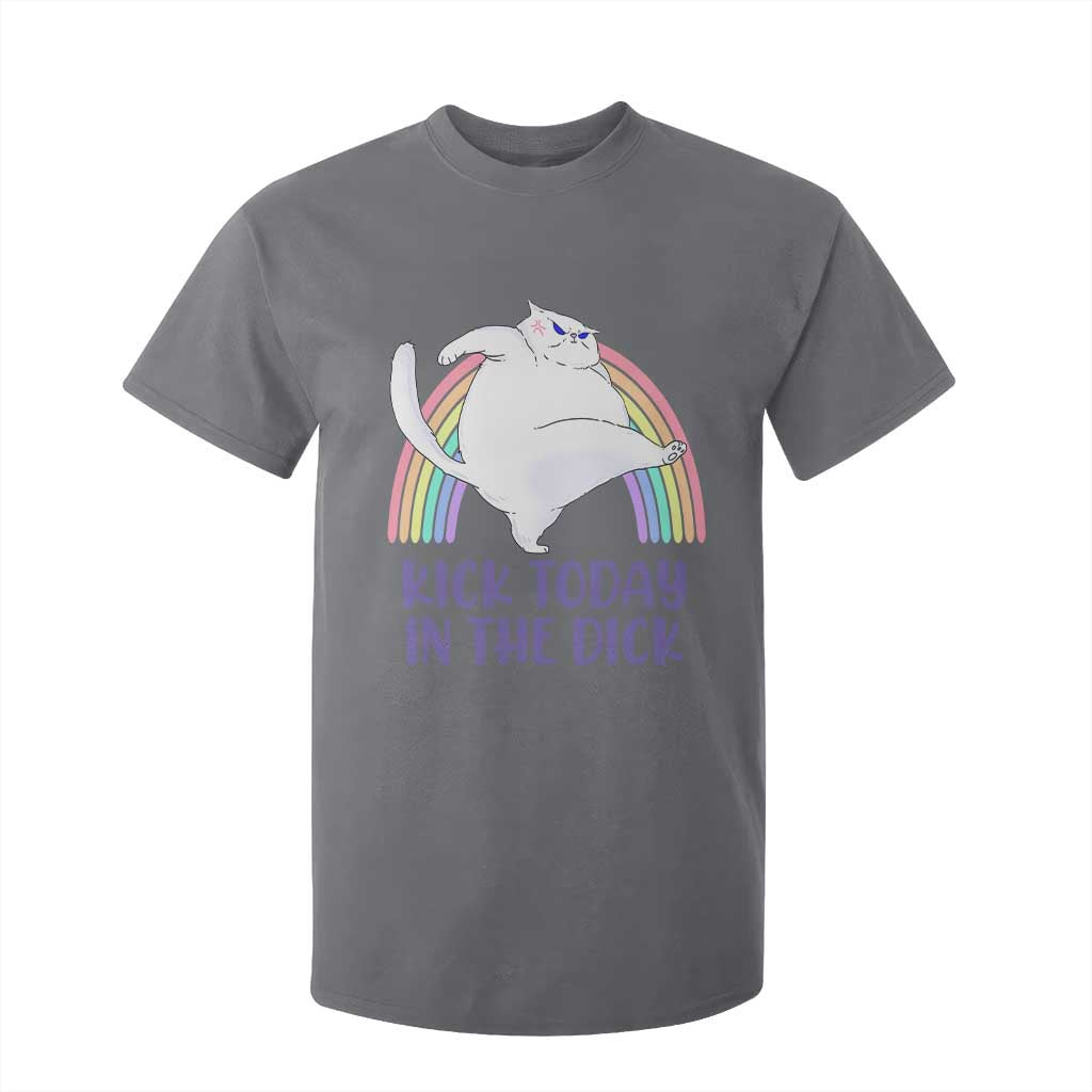 Funny Sarcastic Cat T Shirt For Kid Kick Today In The Dick Pastel Rainbow TS02 Charcoal Print Your Wear
