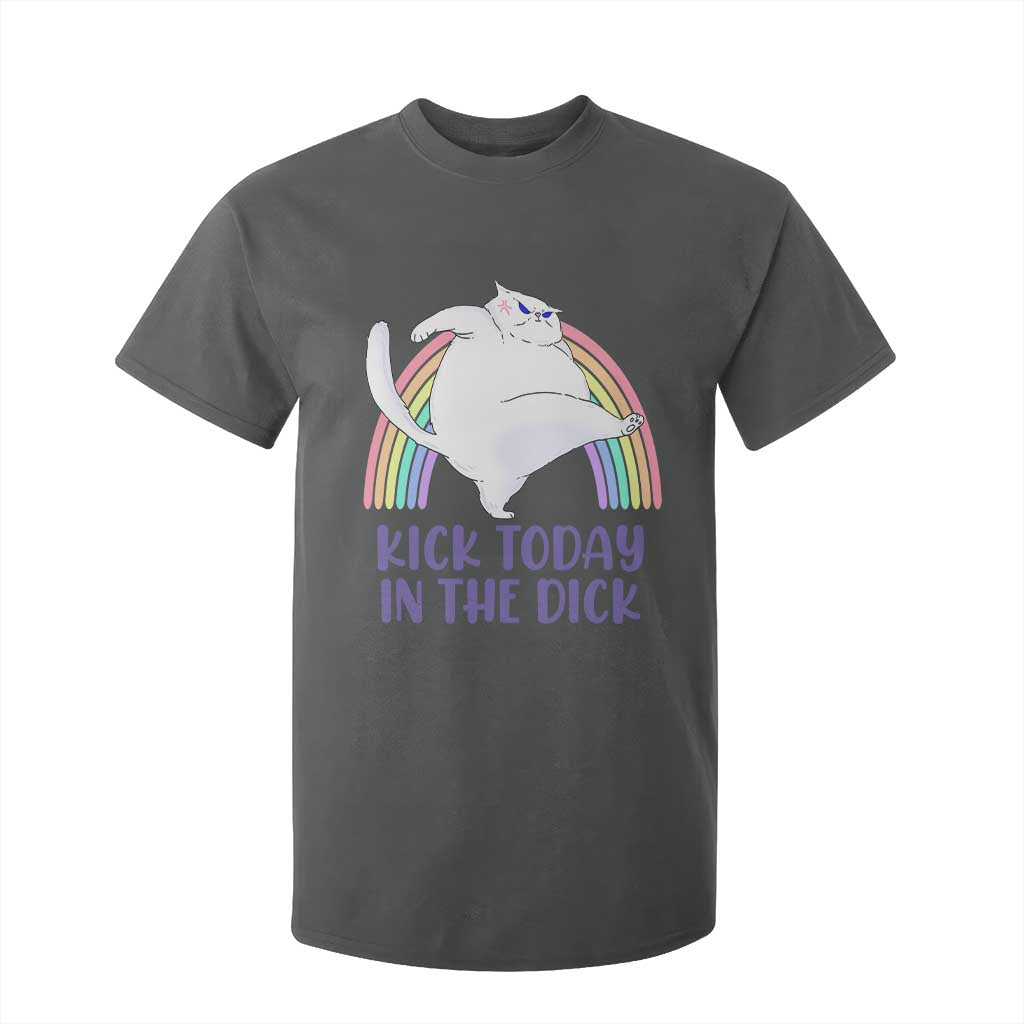 Funny Sarcastic Cat T Shirt For Kid Kick Today In The Dick Pastel Rainbow TS02 Dark Heather Print Your Wear