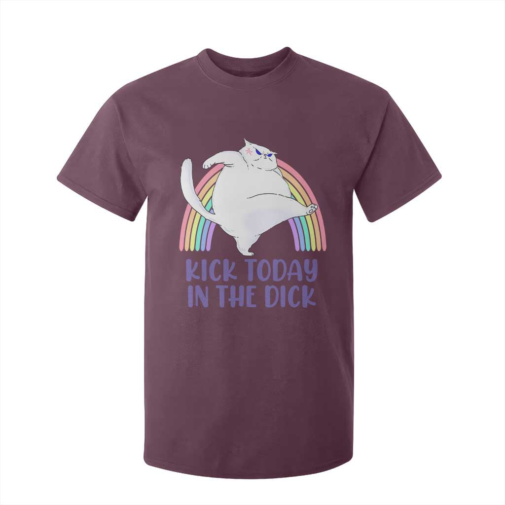 Funny Sarcastic Cat T Shirt For Kid Kick Today In The Dick Pastel Rainbow TS02 Maroon Print Your Wear