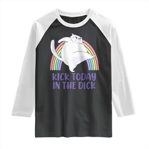 Funny Sarcastic Cat Raglan Shirt Kick Today In The Dick Pastel Rainbow TS02 Black White Print Your Wear
