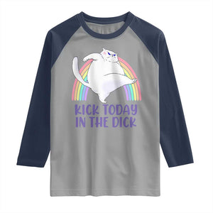 Funny Sarcastic Cat Raglan Shirt Kick Today In The Dick Pastel Rainbow TS02 Sport Gray Navy Print Your Wear