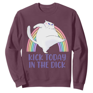 Funny Sarcastic Cat Sweatshirt Kick Today In The Dick Pastel Rainbow TS02 Maroon Print Your Wear