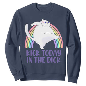 Funny Sarcastic Cat Sweatshirt Kick Today In The Dick Pastel Rainbow TS02 Navy Print Your Wear