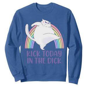 Funny Sarcastic Cat Sweatshirt Kick Today In The Dick Pastel Rainbow TS02 Royal Blue Print Your Wear