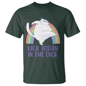 Funny Sarcastic Cat T Shirt Kick Today In The Dick Pastel Rainbow TS02 Dark Forest Green Print Your Wear