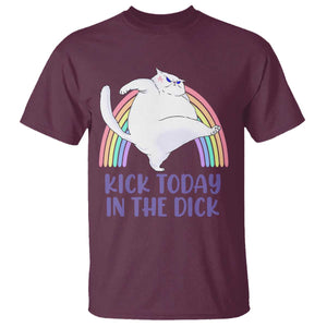 Funny Sarcastic Cat T Shirt Kick Today In The Dick Pastel Rainbow TS02 Maroon Print Your Wear