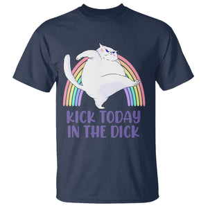 Funny Sarcastic Cat T Shirt Kick Today In The Dick Pastel Rainbow TS02 Navy Print Your Wear