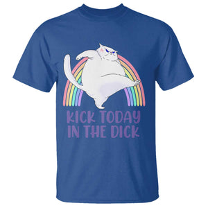 Funny Sarcastic Cat T Shirt Kick Today In The Dick Pastel Rainbow TS02 Royal Blue Print Your Wear