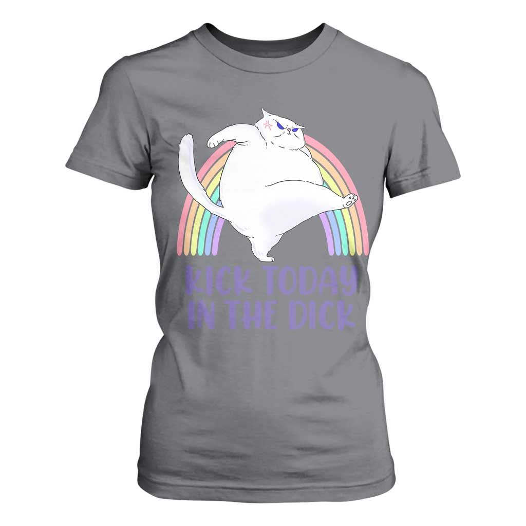 Funny Sarcastic Cat T Shirt For Women Kick Today In The Dick Pastel Rainbow TS02 Charcoal Print Your Wear