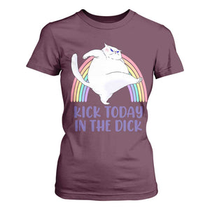 Funny Sarcastic Cat T Shirt For Women Kick Today In The Dick Pastel Rainbow TS02 Maroon Print Your Wear