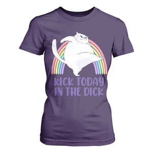 Funny Sarcastic Cat T Shirt For Women Kick Today In The Dick Pastel Rainbow TS02 Purple Print Your Wear
