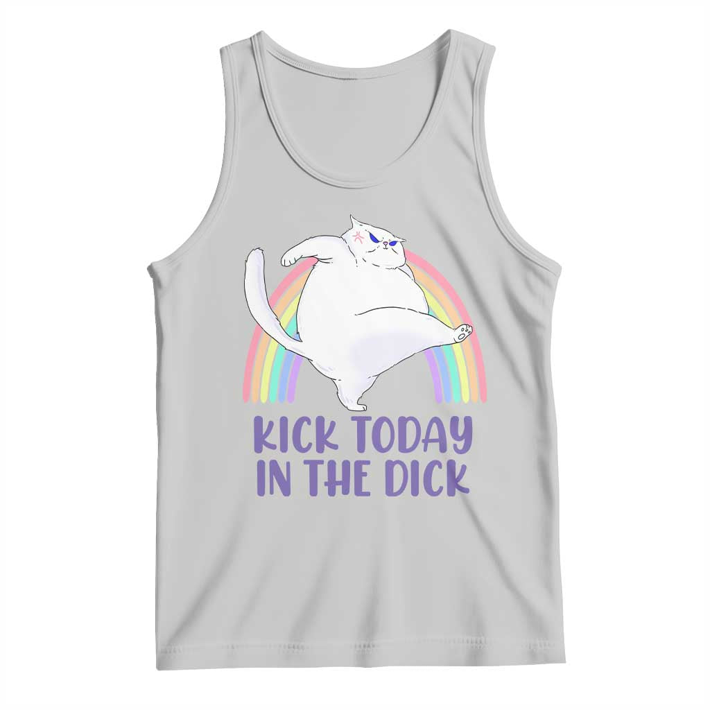 Funny Sarcastic Cat Tank Top Kick Today In The Dick Pastel Rainbow TS02 Ash Print Your Wear