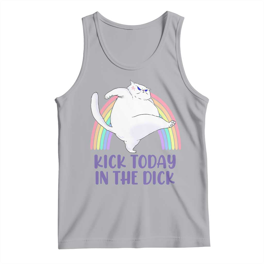 Funny Sarcastic Cat Tank Top Kick Today In The Dick Pastel Rainbow TS02 Athletic Heather Print Your Wear