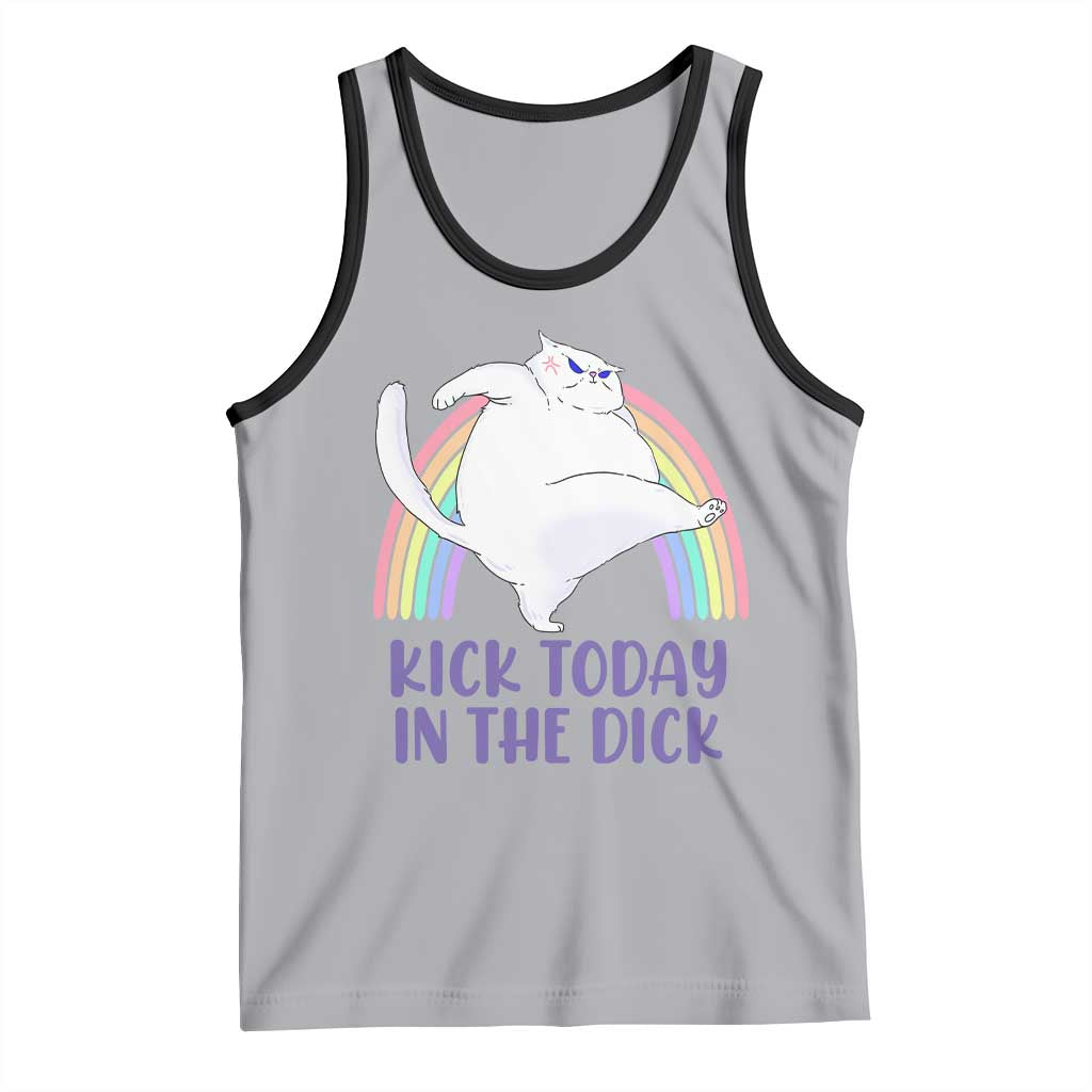 Funny Sarcastic Cat Tank Top Kick Today In The Dick Pastel Rainbow TS02 Athletic Heather Black Print Your Wear