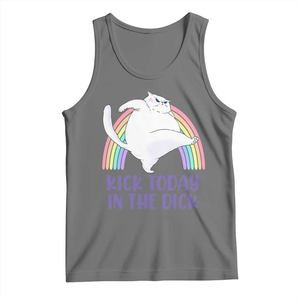 Funny Sarcastic Cat Tank Top Kick Today In The Dick Pastel Rainbow TS02 Black Heather Print Your Wear