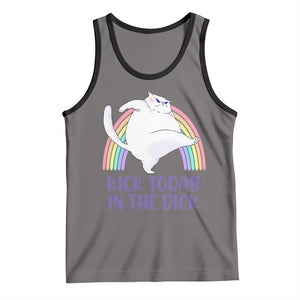 Funny Sarcastic Cat Tank Top Kick Today In The Dick Pastel Rainbow TS02 Deep Heather Black Print Your Wear
