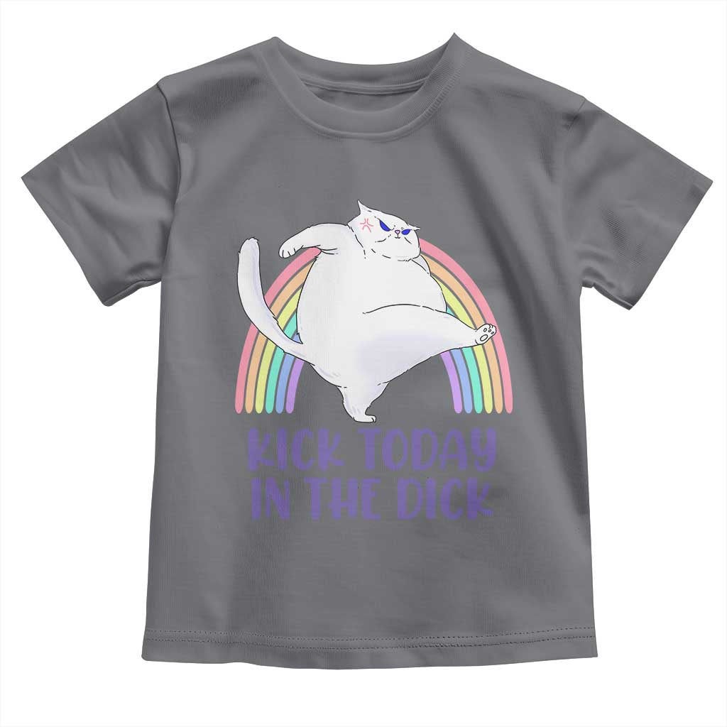Funny Sarcastic Cat Toddler T Shirt Kick Today In The Dick Pastel Rainbow TS02 Charcoal Print Your Wear