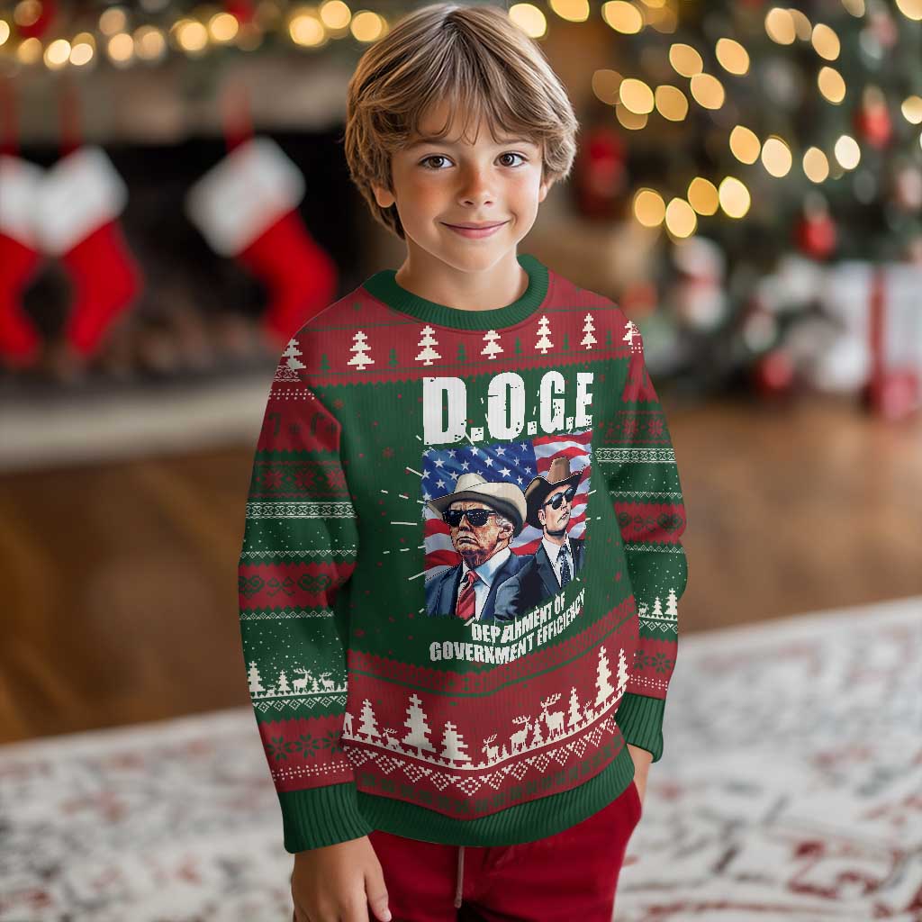 Trump Elon 2024 Ugly Christmas Sweater D.O.G.E Department Of Government Efficiency TS02 Christmas Print Your Wear