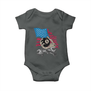 Mechanic Engineer Baby Onesie Mechanic Auto Car Repair American Flag Vintage Graphic TS02 Dark Heather Print Your Wear