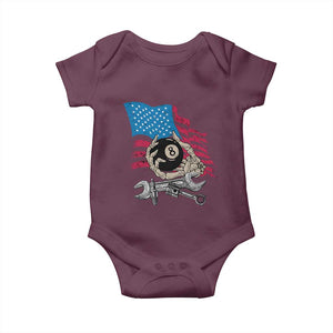 Mechanic Engineer Baby Onesie Mechanic Auto Car Repair American Flag Vintage Graphic TS02 Maroon Print Your Wear