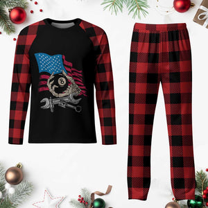 Mechanic Engineer Plaid Pajama Set Mechanic Auto Car Repair American Flag Vintage Graphic TS02 Buffalo Plaid Print Your Wear