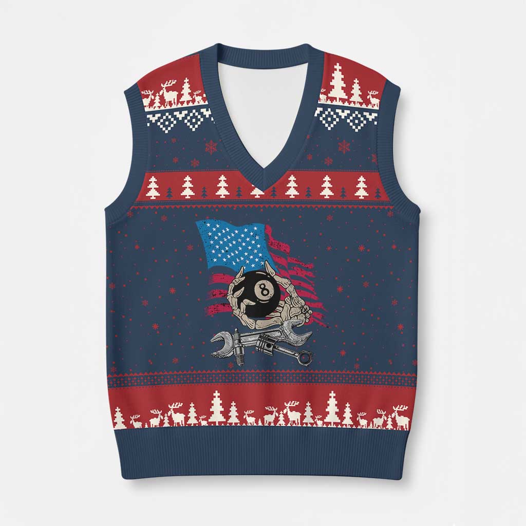 Mechanic Engineer V-Neck Knit Sweater Vest Mechanic Auto Car Repair American Flag Vintage Graphic TS02 Navy Red Print Your Wear
