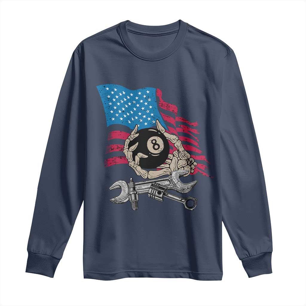 Mechanic Engineer Long Sleeve Shirt Mechanic Auto Car Repair American Flag Vintage Graphic TS02 Navy Print Your Wear