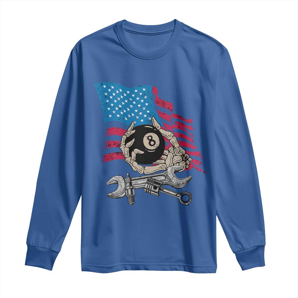 Mechanic Engineer Long Sleeve Shirt Mechanic Auto Car Repair American Flag Vintage Graphic TS02 Royal Blue Print Your Wear