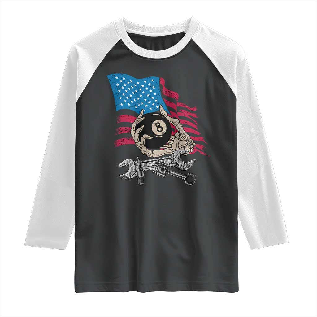 Mechanic Engineer Raglan Shirt Mechanic Auto Car Repair American Flag Vintage Graphic TS02 Black White Print Your Wear