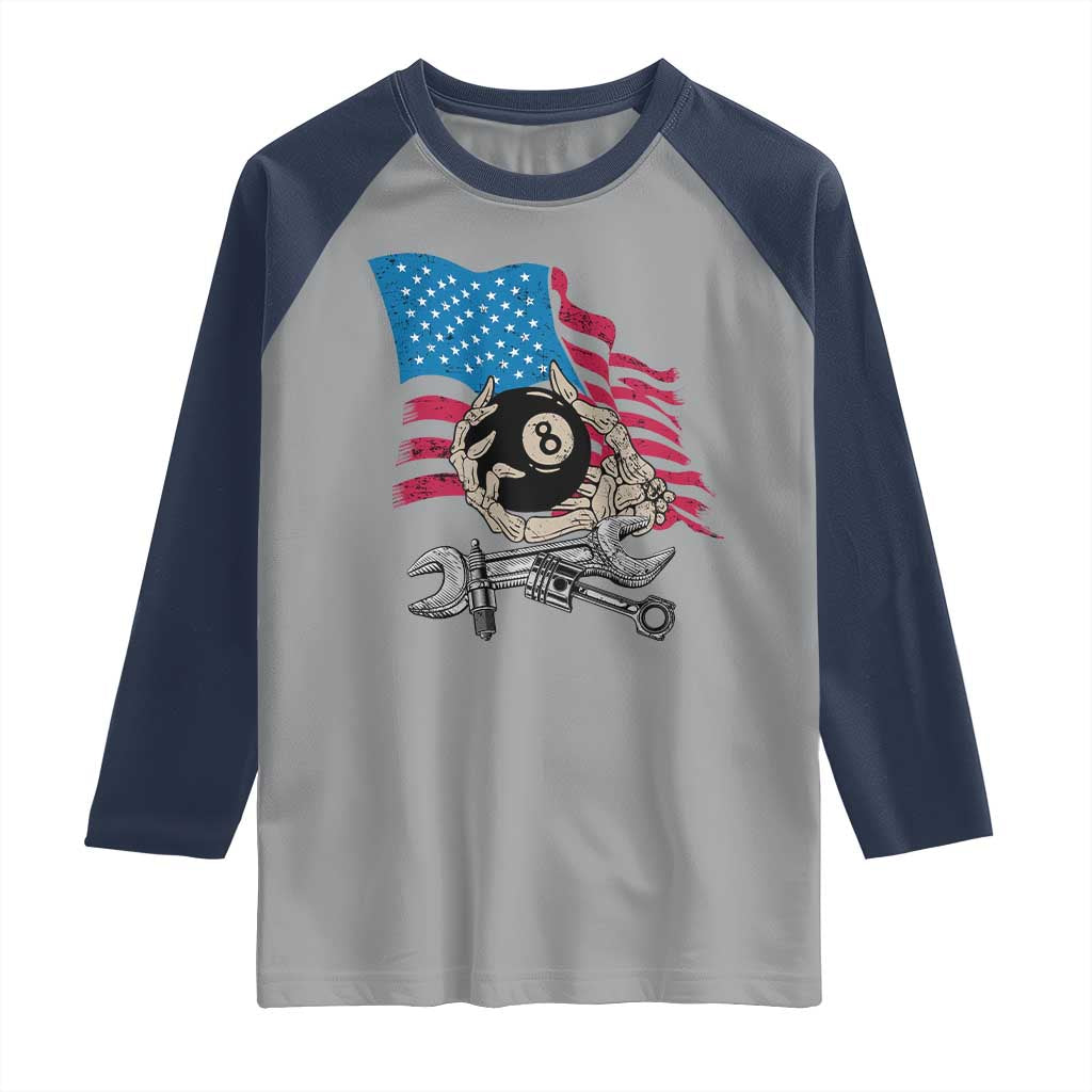 Mechanic Engineer Raglan Shirt Mechanic Auto Car Repair American Flag Vintage Graphic TS02 Sport Gray Navy Print Your Wear