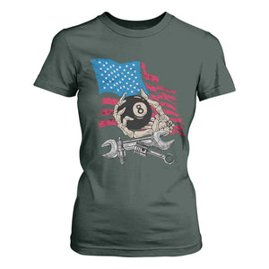 Mechanic Engineer T Shirt For Women Mechanic Auto Car Repair American Flag Vintage Graphic TS02 Dark Forest Green Print Your Wear