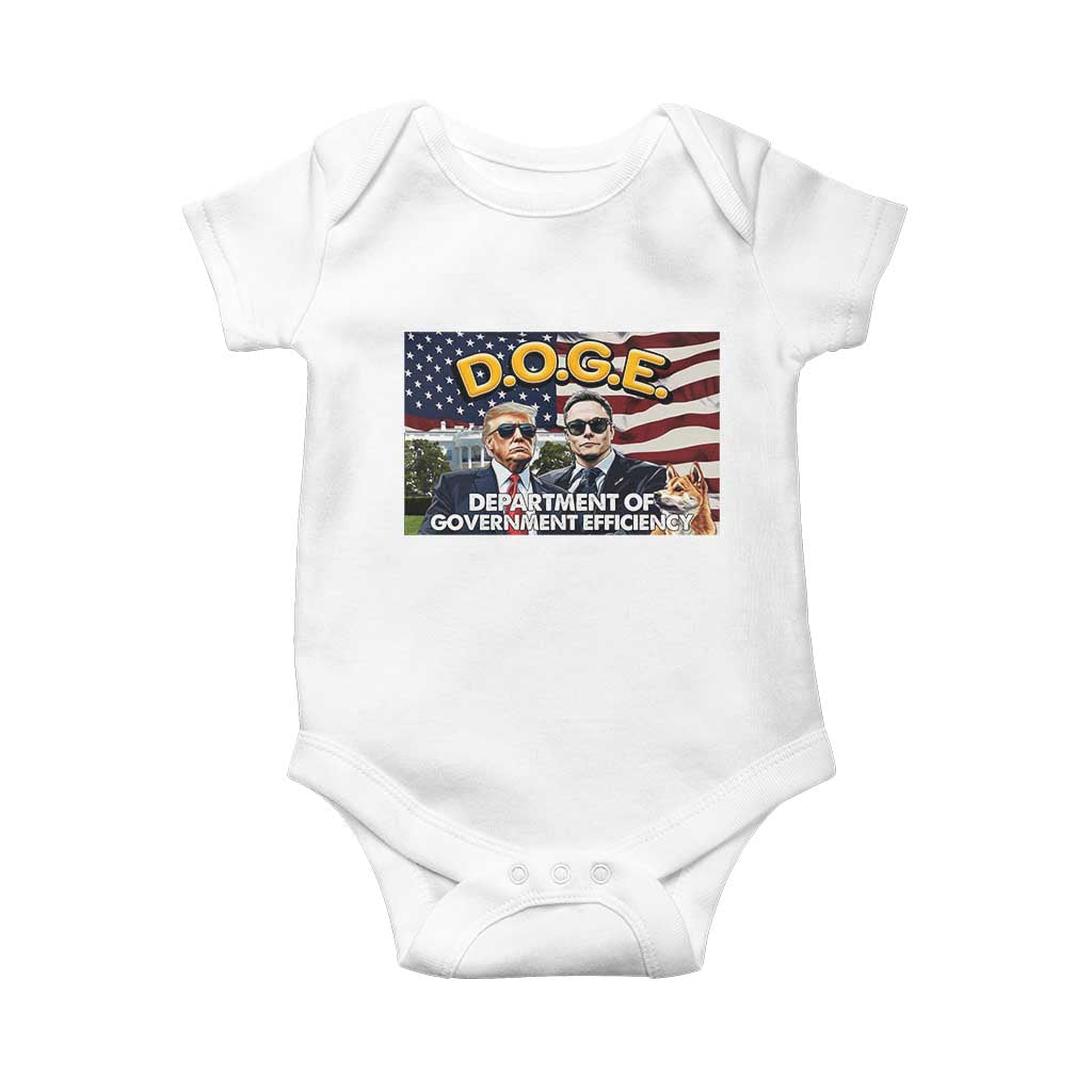 Trump Elon 2024 Baby Onesie D.O.G.E DOGE Department Of Government Efficiency TS02 White Print Your Wear