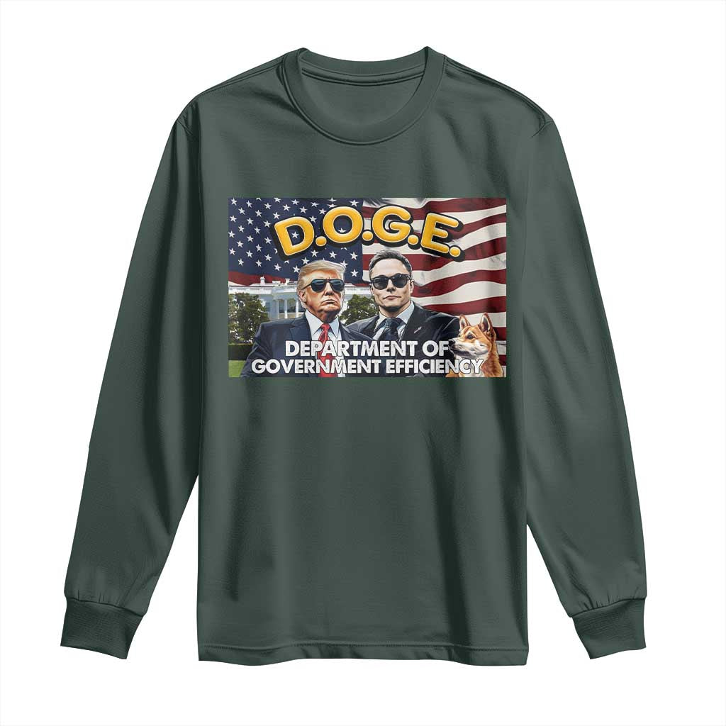 Trump Elon 2024 Long Sleeve Shirt D.O.G.E DOGE Department Of Government Efficiency TS02 Dark Forest Green Print Your Wear