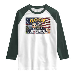 Trump Elon 2024 Raglan Shirt D.O.G.E DOGE Department Of Government Efficiency TS02 White Dark Forest Green Print Your Wear