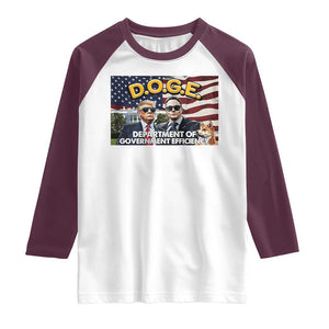 Trump Elon 2024 Raglan Shirt D.O.G.E DOGE Department Of Government Efficiency TS02 White Maroon Print Your Wear
