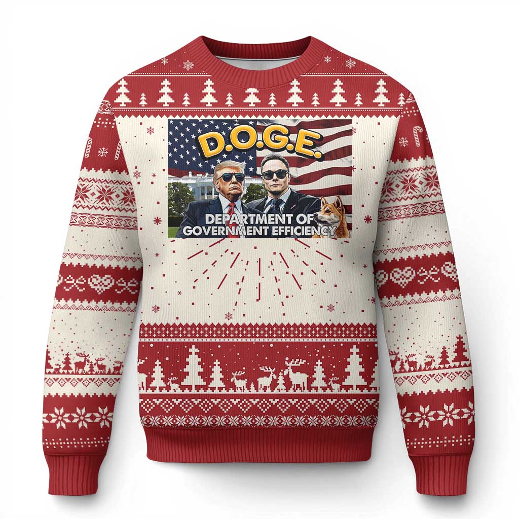 Trump Elon 2024 Ugly Christmas Sweater D.O.G.E DOGE Department Of Government Efficiency TS02 Red Print Your Wear
