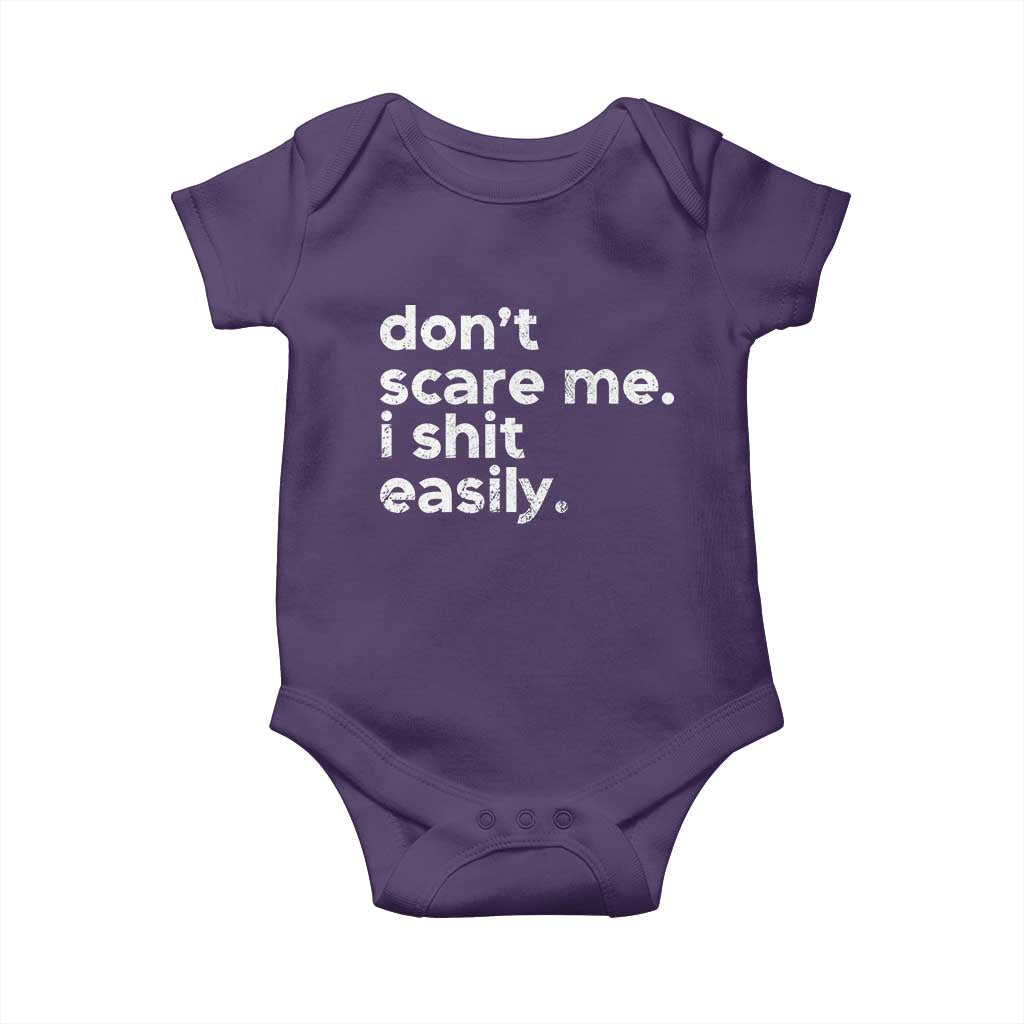 Funny Sarcastic Quote Baby Onesie Don't Scare Me I Shit Easily Retro Minimalism TS02 Purple Print Your Wear