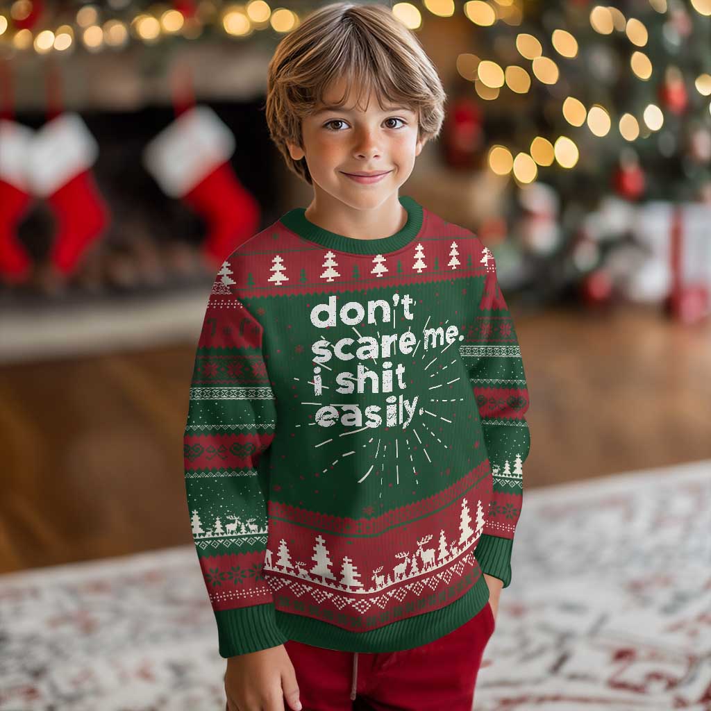 Funny Sarcastic Quote Ugly Christmas Sweater Don't Scare Me I Shit Easily Retro Minimalism TS02 Christmas Print Your Wear