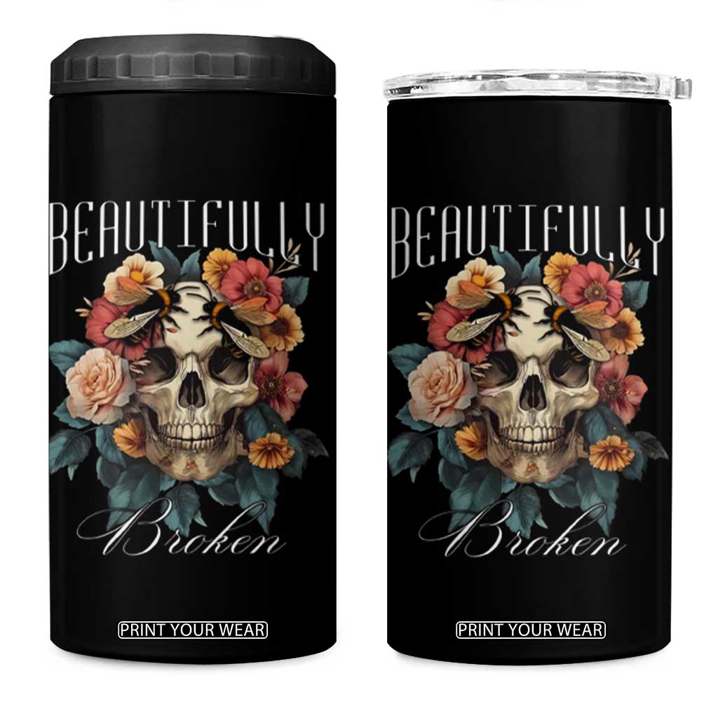 Botanical Skull 4 in 1 Can Cooler Tumbler Beautifully Broken Cottagecore TS02 One Size: 16 oz Black Print Your Wear