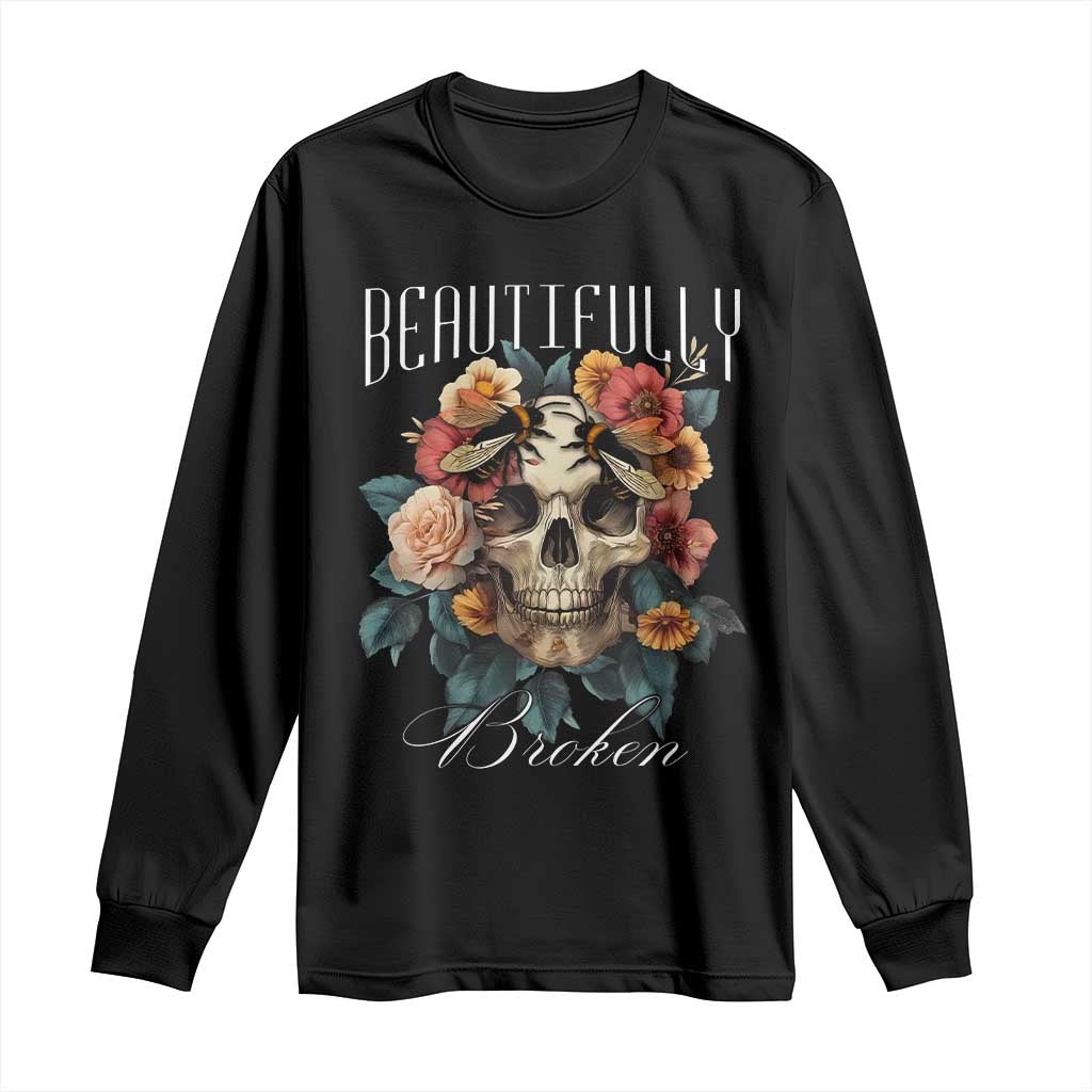 Botanical Skull Long Sleeve Shirt Beautifully Broken Cottagecore TS02 Black Print Your Wear