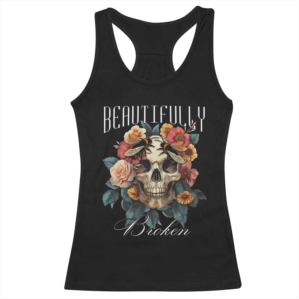 Botanical Skull Racerback Tank Top Beautifully Broken Cottagecore TS02 Black Print Your Wear