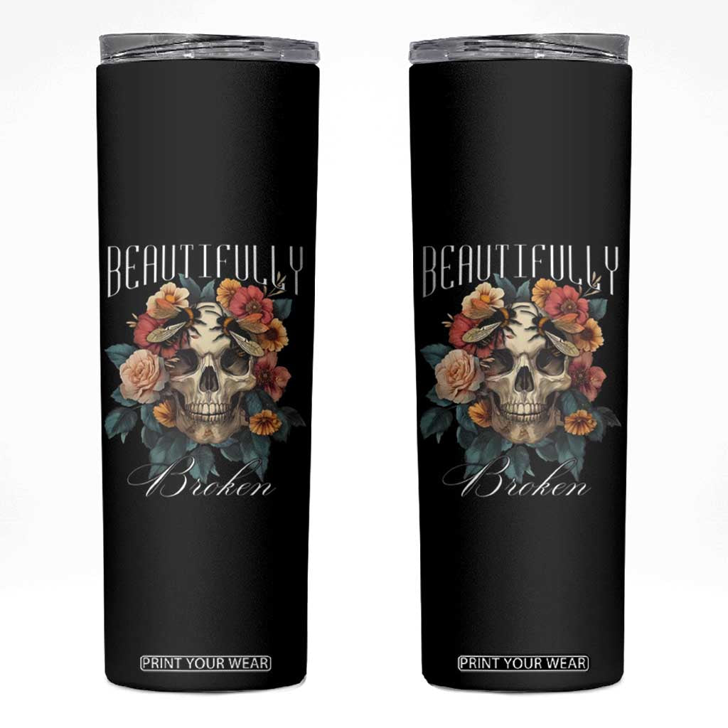 Botanical Skull Skinny Tumbler Beautifully Broken Cottagecore TS02 Black Print Your Wear