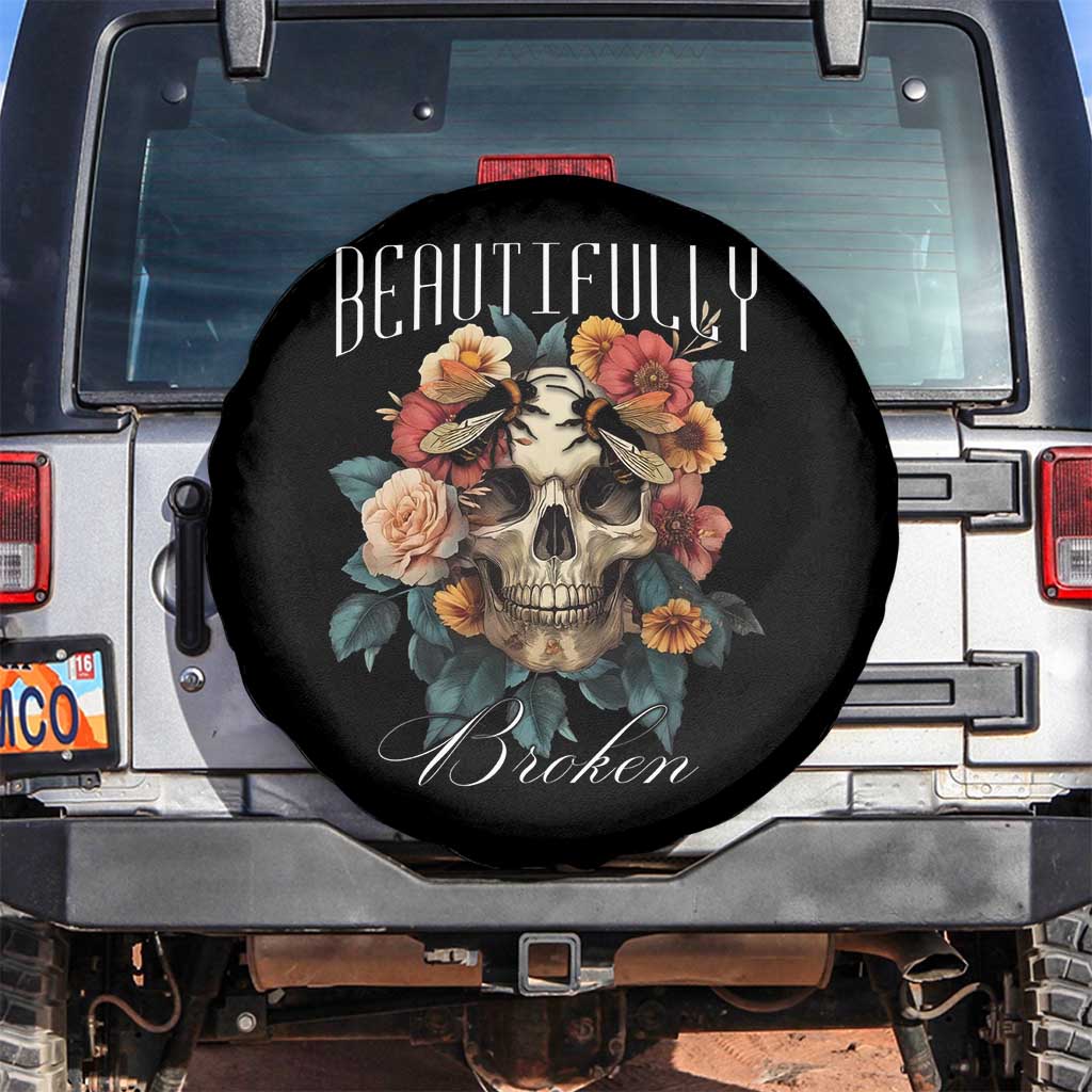 Botanical Skull Spare Tire Cover Beautifully Broken Cottagecore TS02 No hole Black Print Your Wear