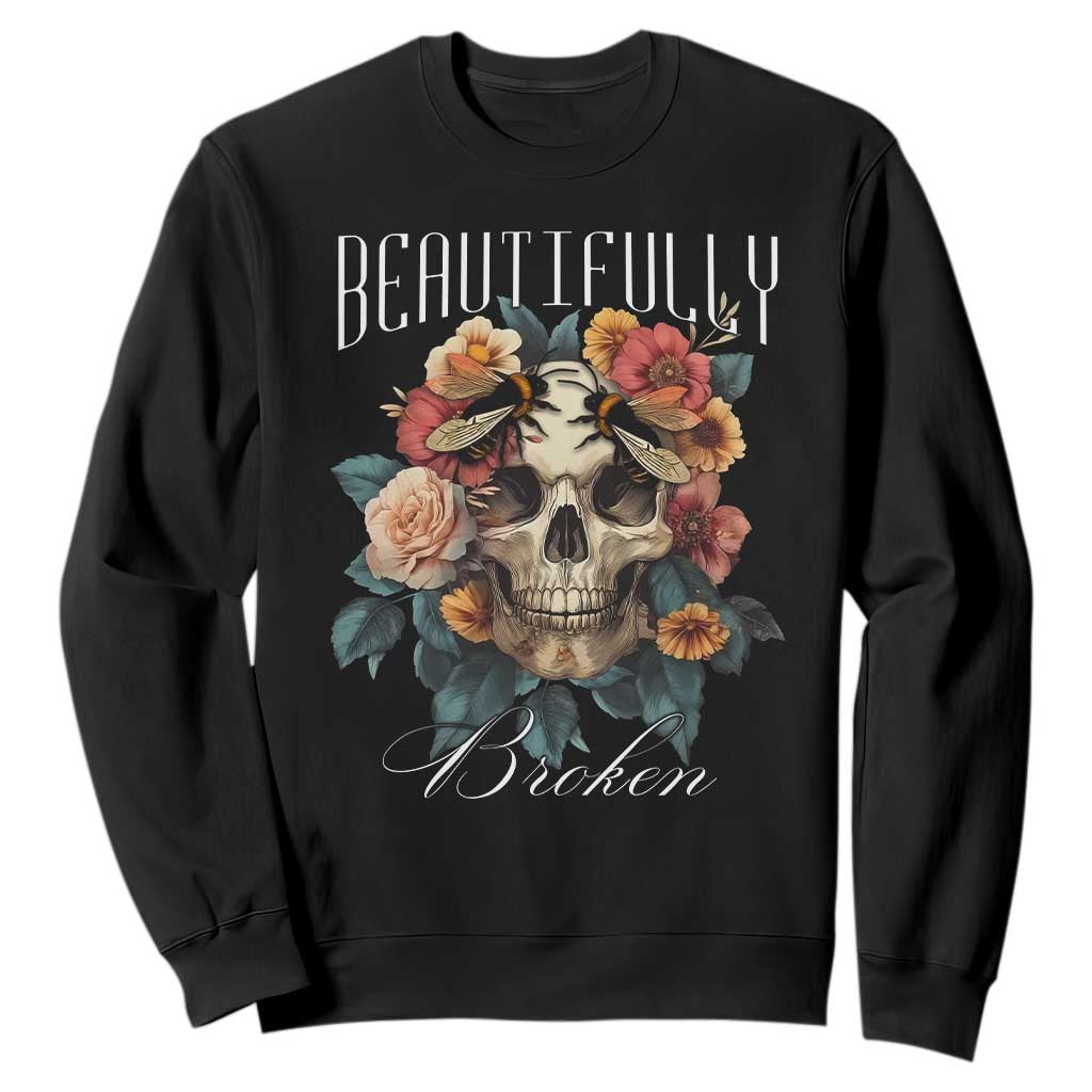Botanical Skull Sweatshirt Beautifully Broken Cottagecore TS02 Black Print Your Wear