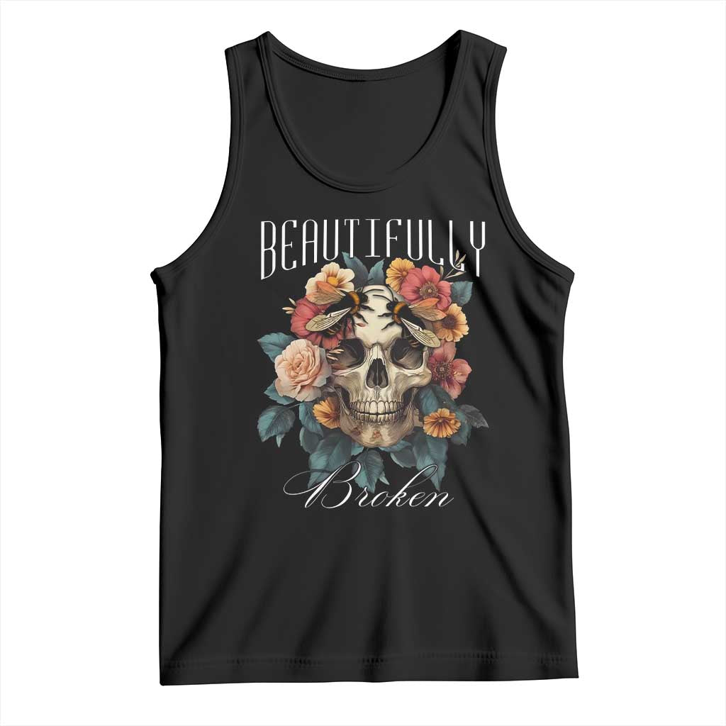 Botanical Skull Tank Top Beautifully Broken Cottagecore TS02 Black Print Your Wear