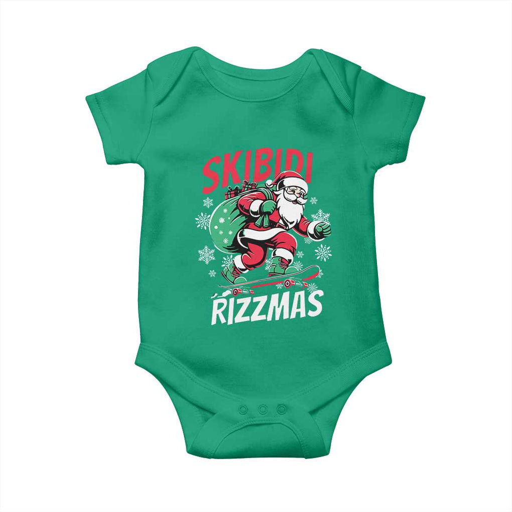 Funny Santa Rizz Christmas Baby Onesie Retro Skibidi Rizzmas Claus Skating Board Xmas TS02 Irish Green Print Your Wear
