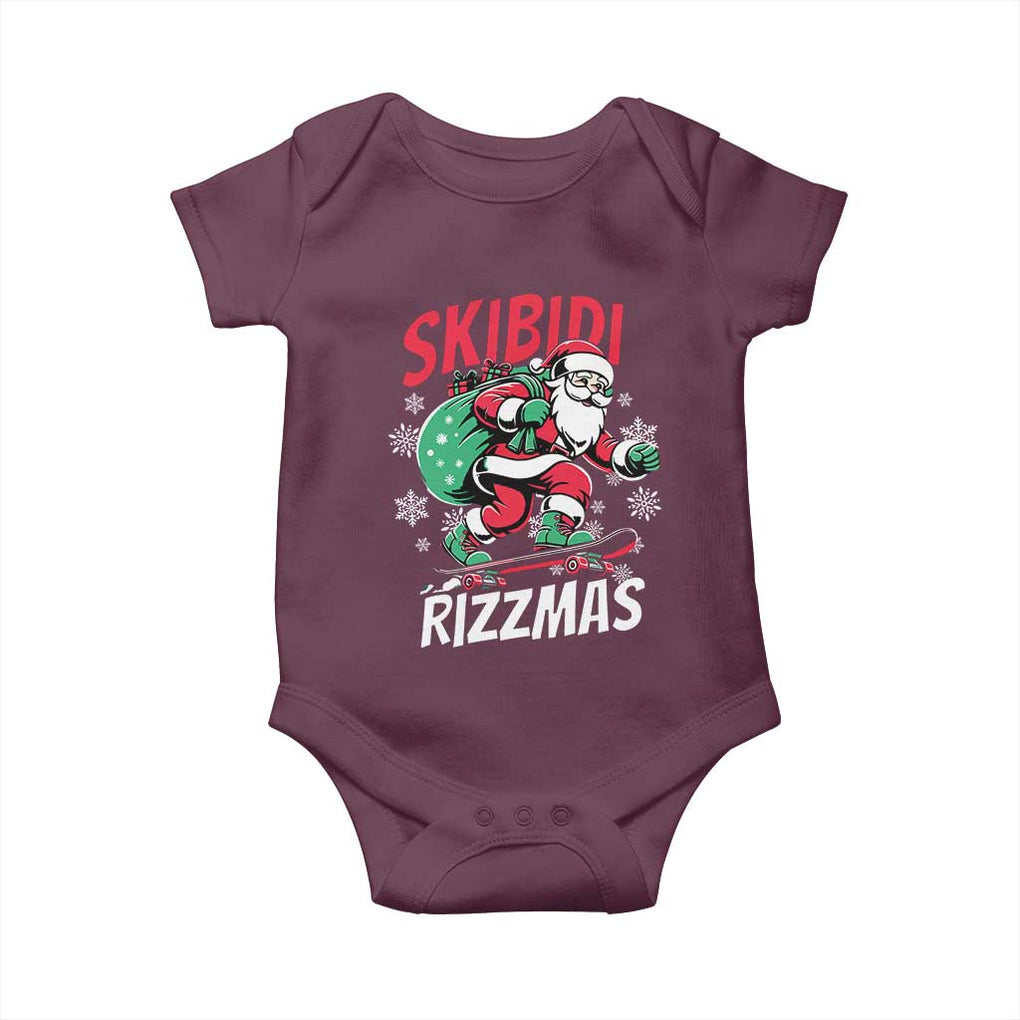Funny Santa Rizz Christmas Baby Onesie Retro Skibidi Rizzmas Claus Skating Board Xmas TS02 Maroon Print Your Wear