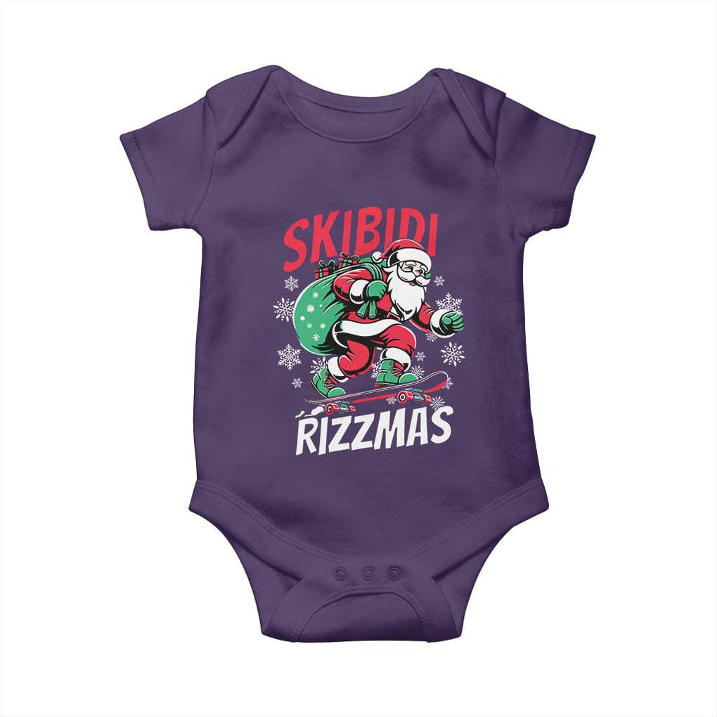 Funny Santa Rizz Christmas Baby Onesie Retro Skibidi Rizzmas Claus Skating Board Xmas TS02 Purple Print Your Wear