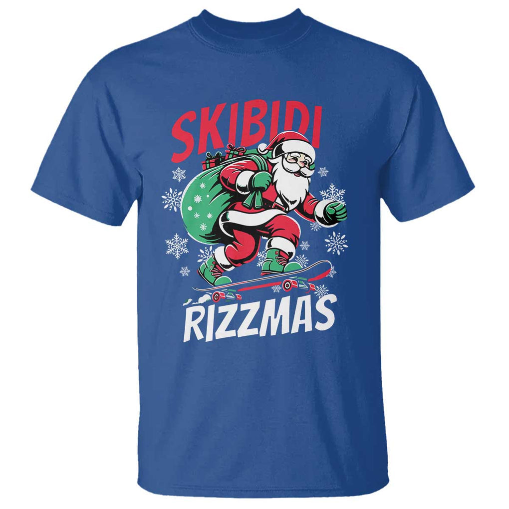 Funny Santa Rizz Christmas T Shirt Retro Skibidi Rizzmas Claus Skating Board Xmas TS02 Royal Blue Print Your Wear
